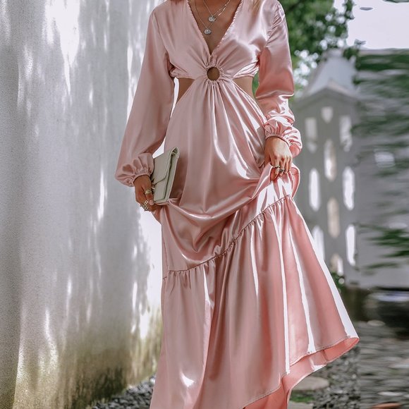 Contemporary modern Cut Out Lantern Sleeve Satin D - Picture 3 of 6